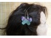 Barrette "papillon" féerique cuir verte et violette